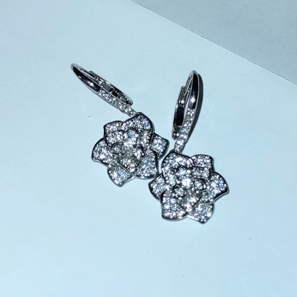 Rose Flower CZ Earrings - Picture 8 of 14